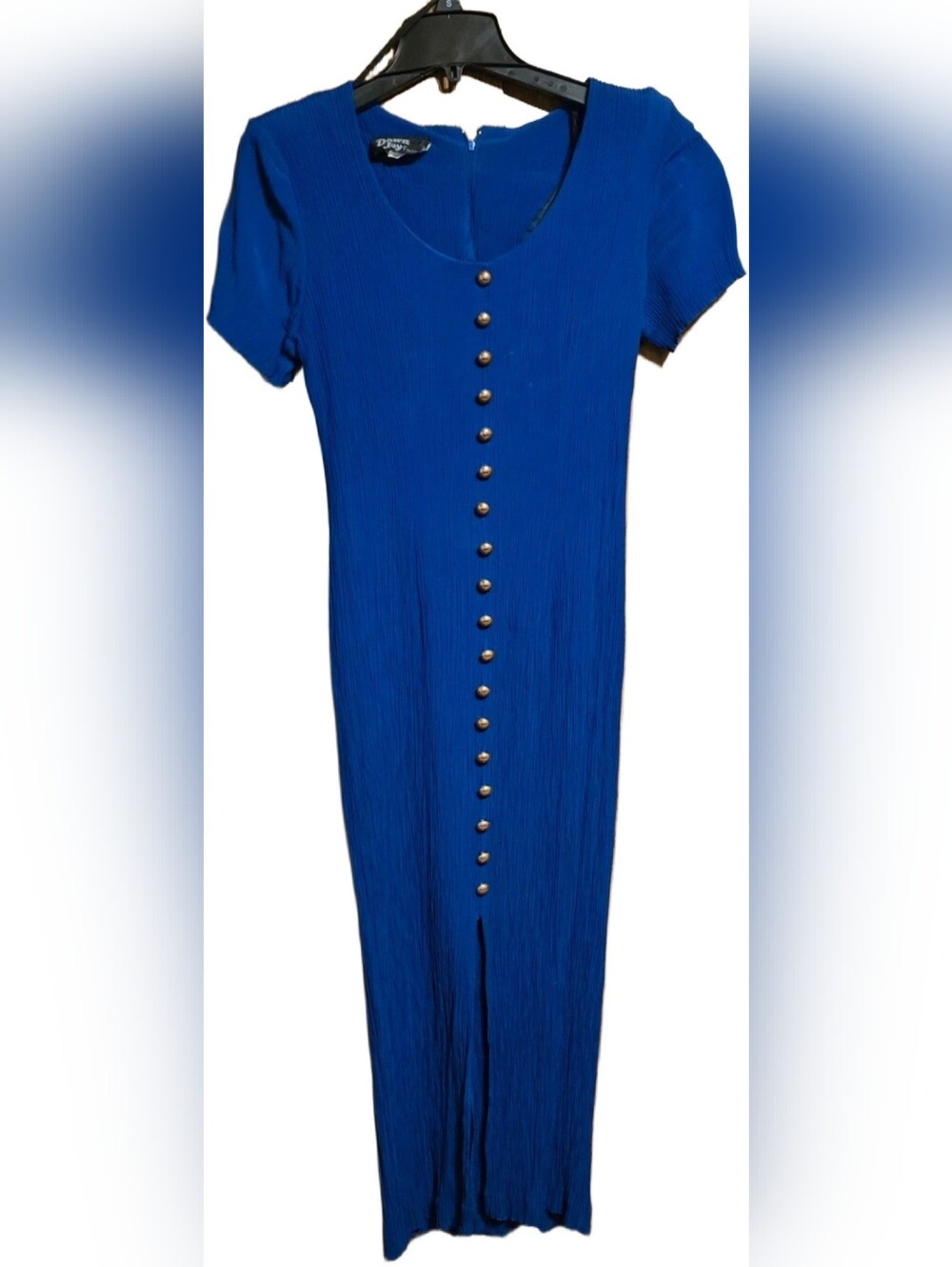 VINTAGE DAWN JOY FASHIONS Blue Dress Buttons Slit Front Back Zipper & Tie 11/12